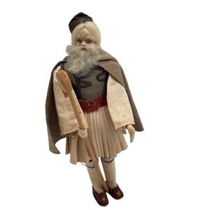 Vintage Greek Folk Art Handmade Male Doll 11 with Beard & Staff